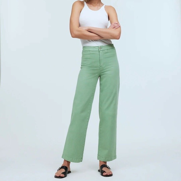 Madewell Pants - MADEWELL Pistachio Emmett Wide-Leg Crop Pant Welt Pocket Edition